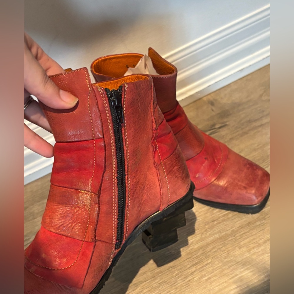 Red Leather Ankle Boots - Picture 4 of 8